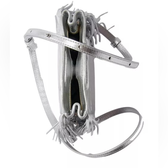 Maje Silver Croc-Embossed Fringe Mini M Bag - Picture 5 of 6